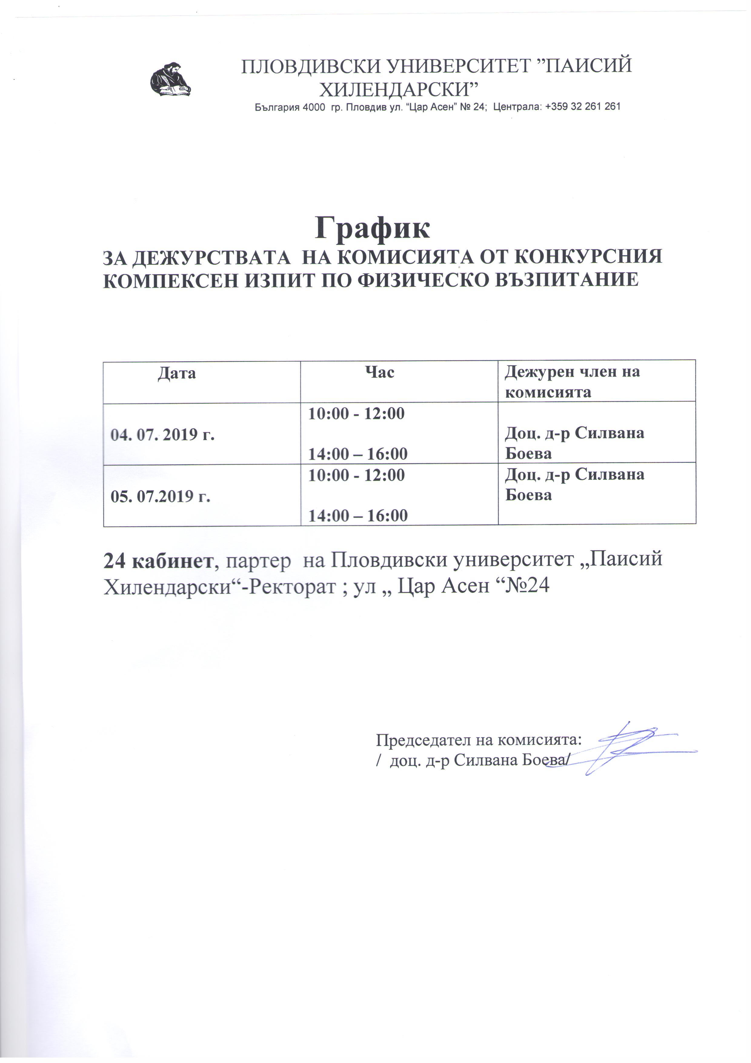 График на дежурствата за идентифициране на писмените работи от ...